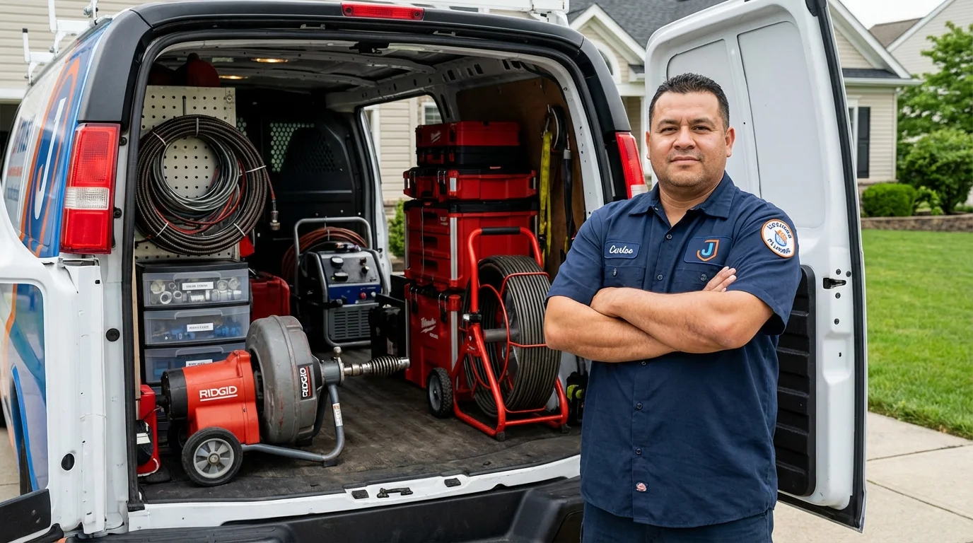 Professional drain cleaning equipment and Johns Plumbing LLC plumber in Old Saybrook