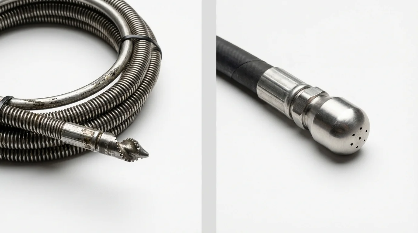 Drain snake cable and hydro jetting nozzle used for drain cleaning in Old Saybrook, CT