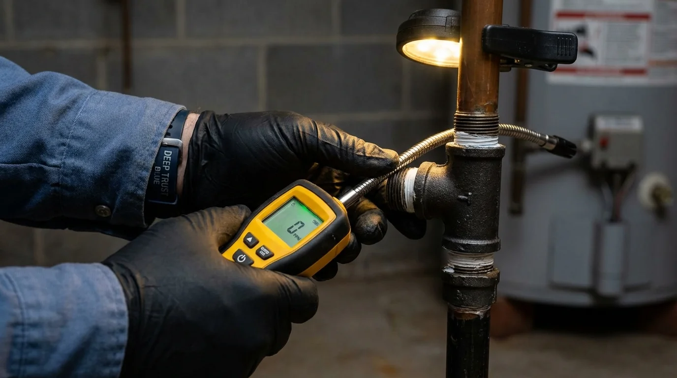 Gas leak detection with electronic sniffer by Johns Plumbing LLC in Old Saybrook