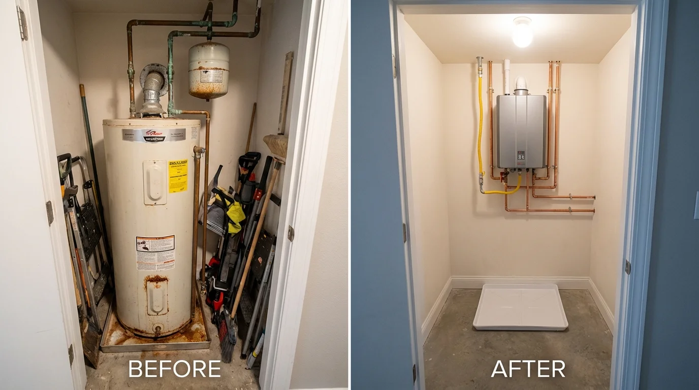 Tank water heater versus wall-mounted tankless unit comparison for Old Saybrook, CT homeowners
