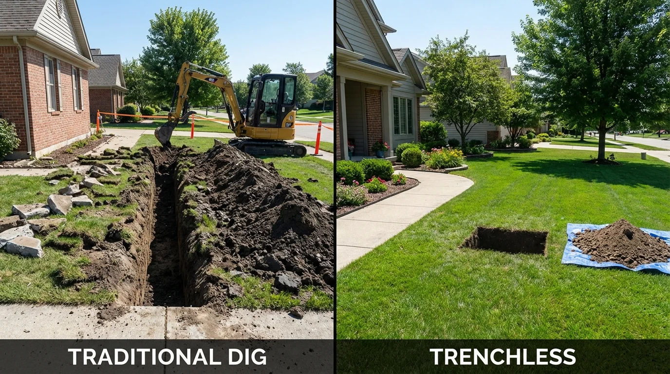 Trenchless sewer repair with minimal yard damage versus traditional excavation in Old Saybrook, CT